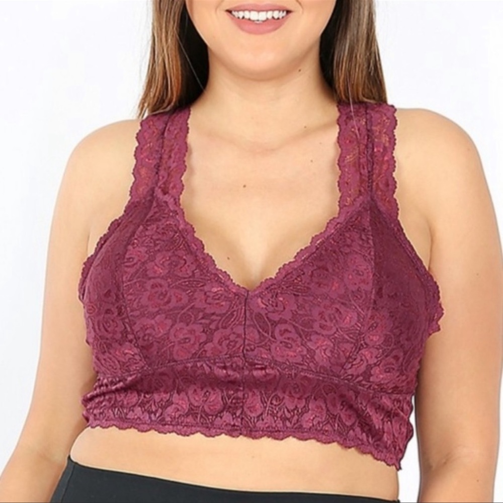 Plus Size Scallop Lace Racerback Bra. Eggplant 🌺